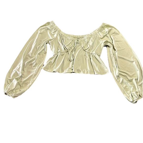 SHEIN Tops - Green Balloon Sleeve Crop Top Sweetheart Neckline Babydoll Peplum Blouse S
